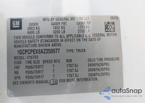 2010 Chevrolet Silverado 1500 Work Truck из США, поврежденный, VIN 1GCPCPEX8AZ258977